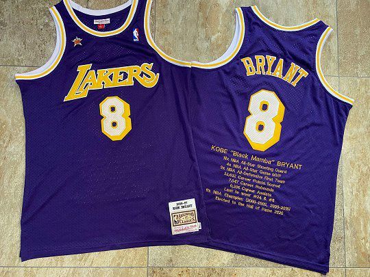 Men Los Angeles Lakers #8 Bryant Purple Career honor English embroidered version NBA Jerseys